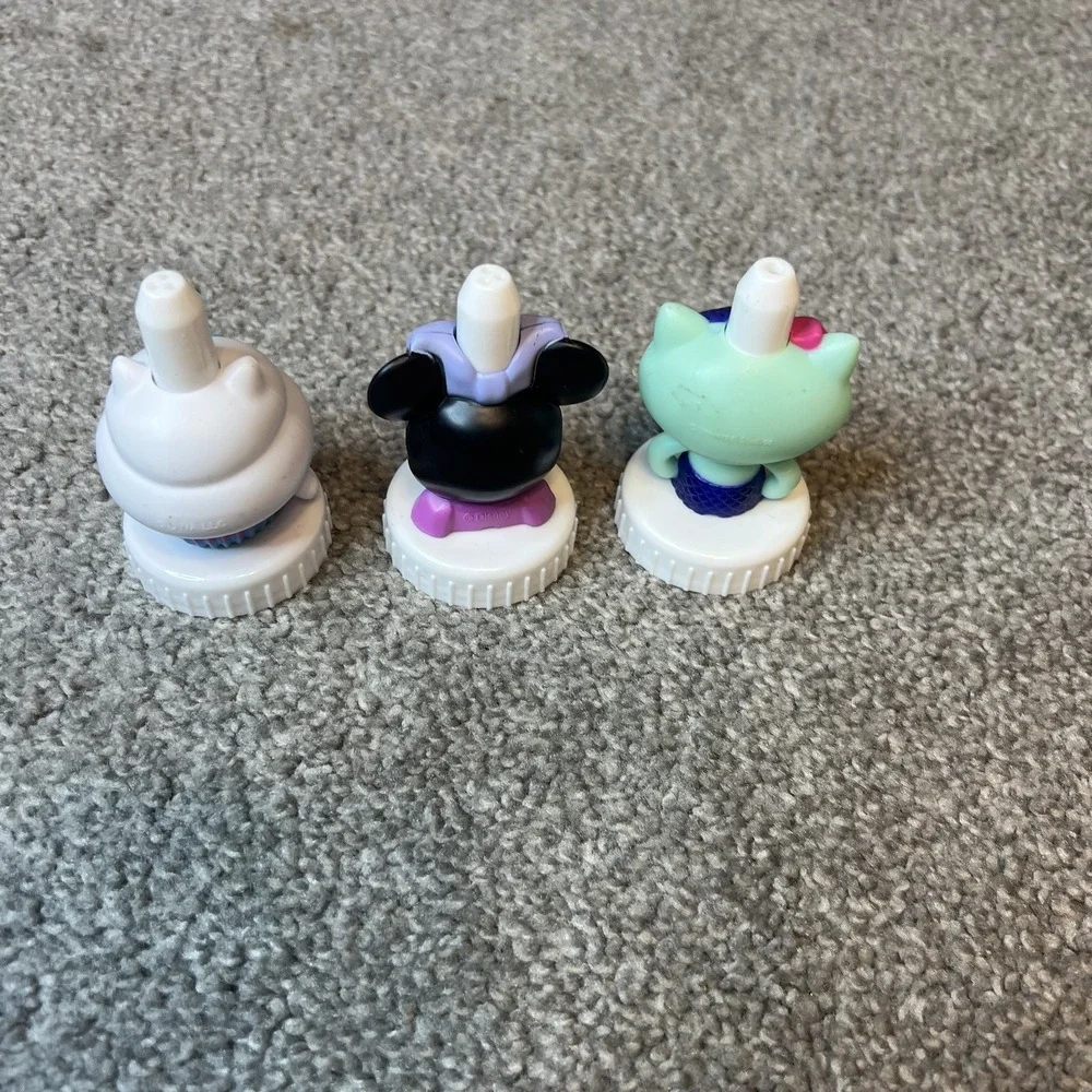 Disney Minnie Mouse Kitty Cupcake Mermaid Cat Bottle Toppers Set of 3 Kids Cute‎